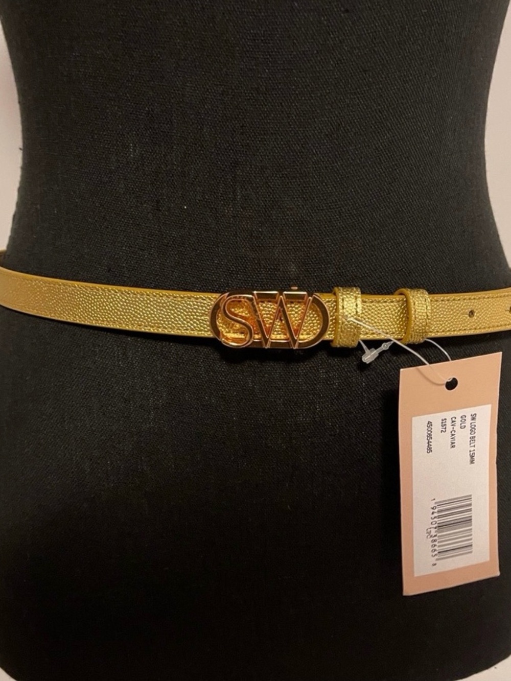 Stuart Weitzman Metallic Gold SW Logo Leather Belt size L NWT